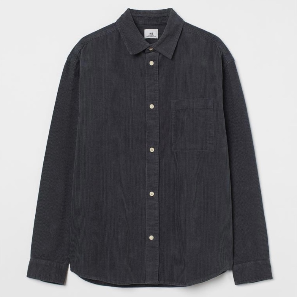 Men’s Relaxed Fit Corduroy Shirt. Dark Gray